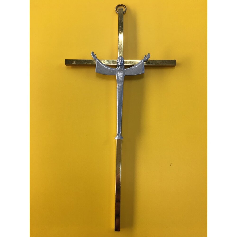 Vintage Mid Century Crucifix Jesus On Cross Metal Wall Hanging Decor 8.5'' Tall